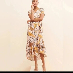 BHLDN Vone Batara Floral Wrap Dress Spring Summer Maxi Short Sleeve(6)